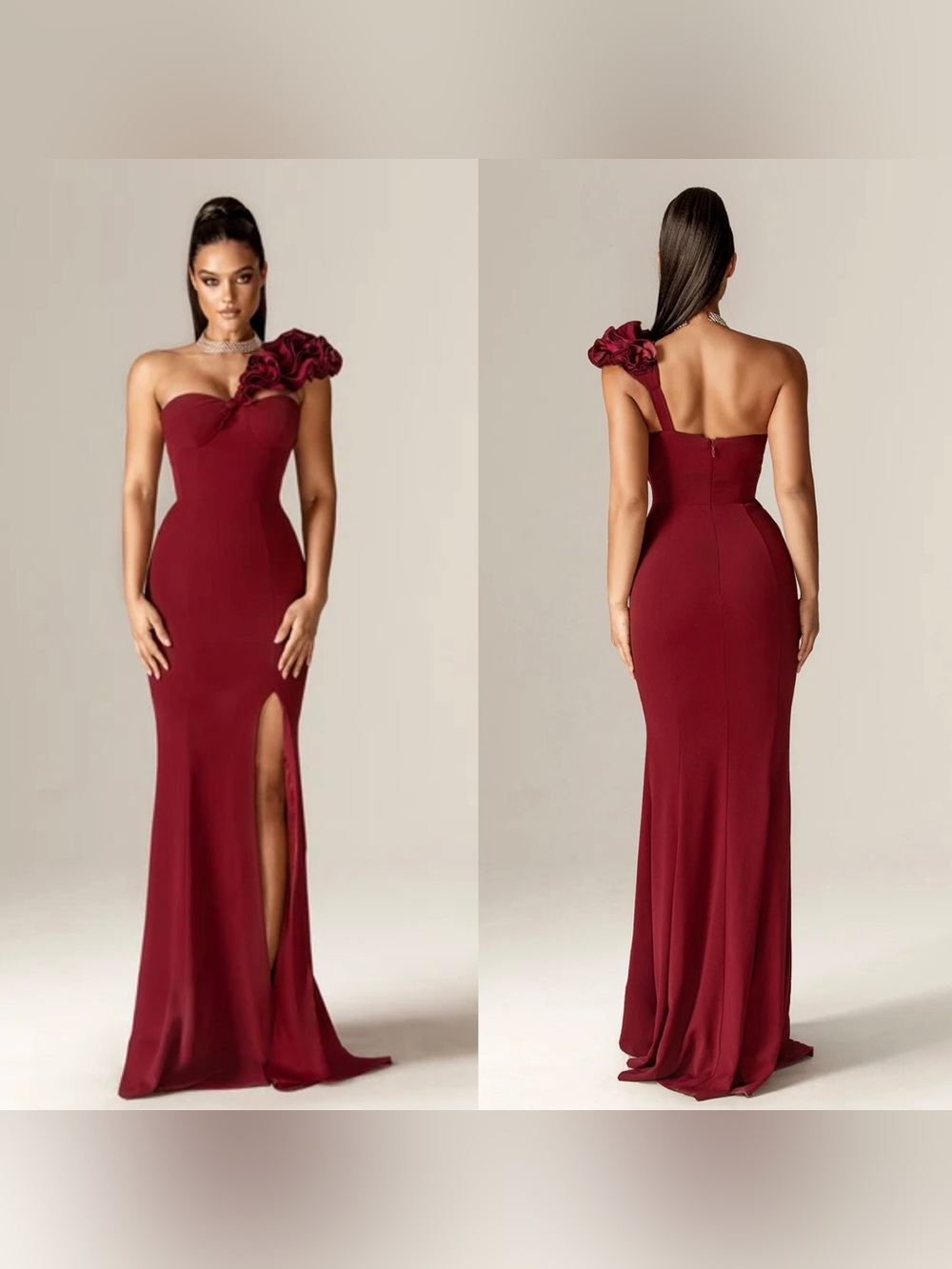 ALIAVA Avery 3D Flowers Corset Maxi Gown Maroon Size Medium